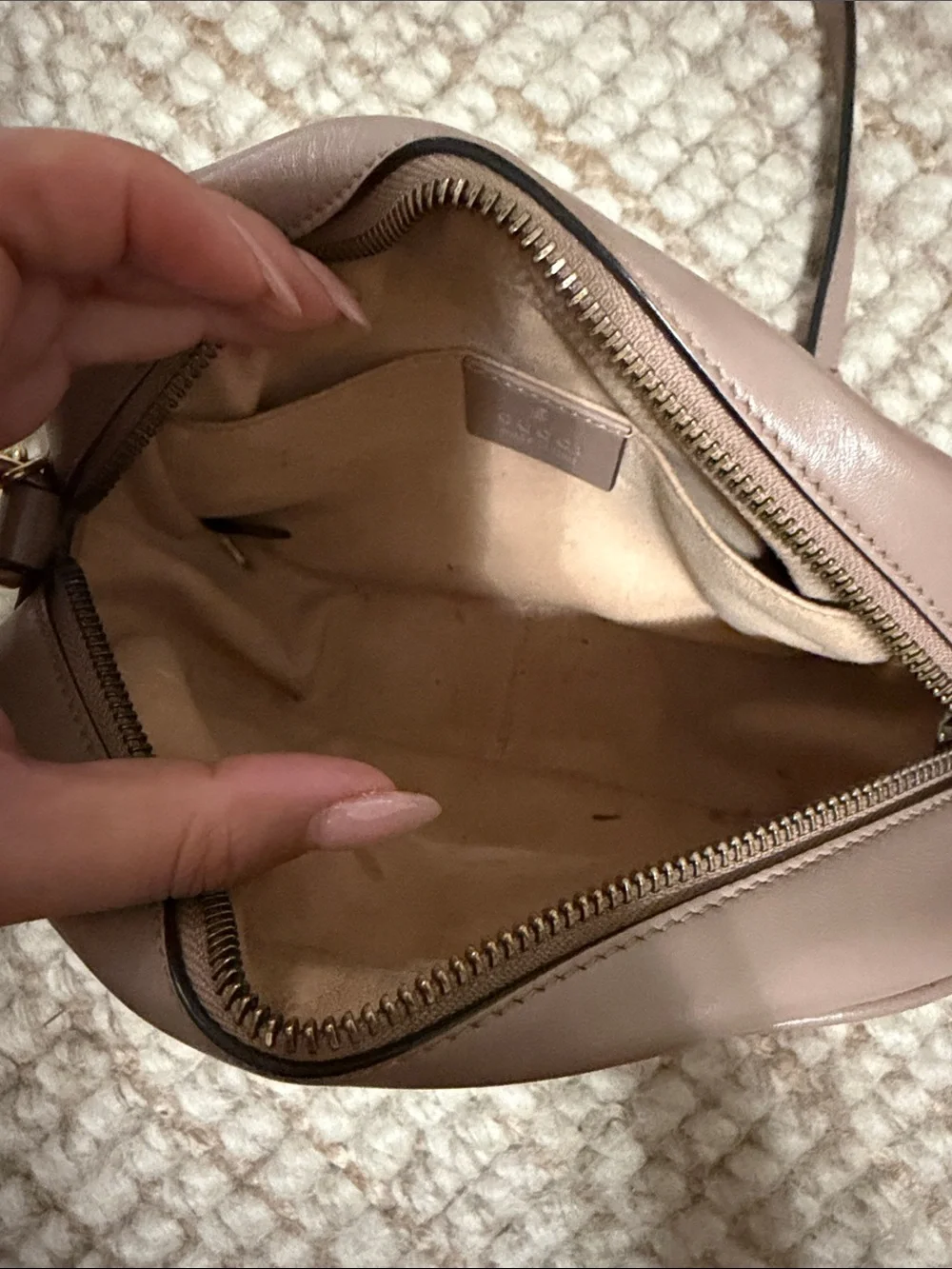 Gucci Pink-Taupe Chevron Quilted Leather Crossbody with Gold GG